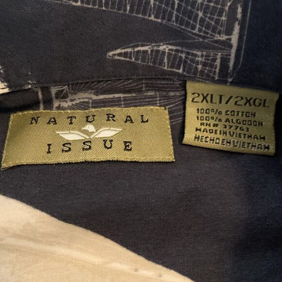 Natural Issue Shirt Mens‎ 2XL Tall Navy Sailboat Button Front Short Sleeve Camp - Picture 2 of 6